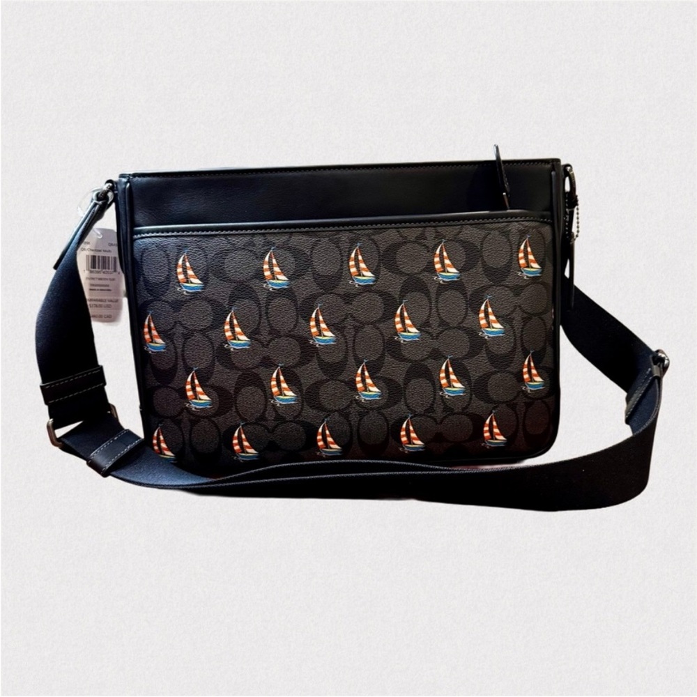 Coach Black Sailboat Print Men's Bag - Picture 4 of 13
